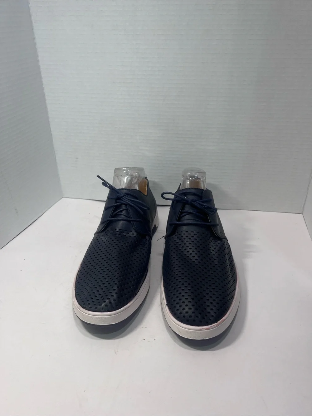 Men's Navy Perforated Derby Lace-Up Shoes with White Sole